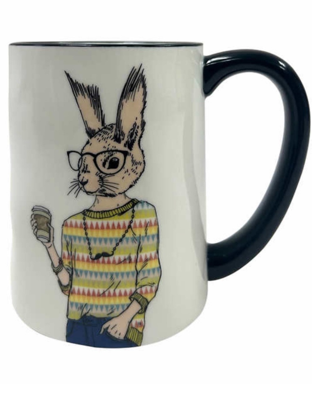 Hipster Rabbit Animal Mug, Signature Housewares Inc, Stoneware, yellow & green